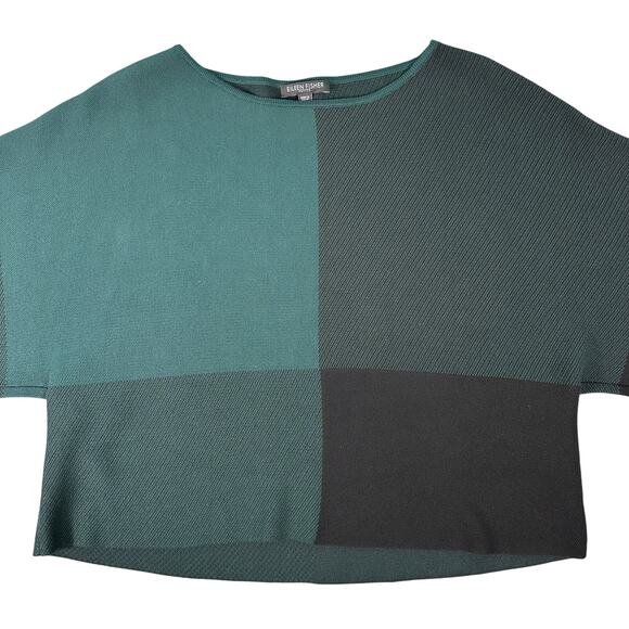 Eileen Fisher Cropped Green Colorblock Pullover Sweater Batwing Sleeve Sz PP - Picture 10 of 16